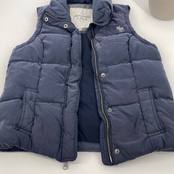Abercrombie & Fitch Women's Down Filled Puffer Vest Blue M Y2K - Picture 7 of 13
